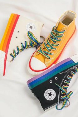 Y2K Grunge Rainbow Sneakers - Retro 90s Hip Hop, Pastel Goth, Summer Y2K Fashion