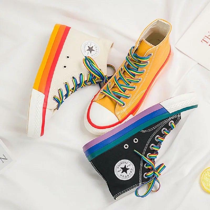 Y2K Grunge Rainbow Sneakers - Retro 90s Hip Hop, Pastel Goth, Summer Y2K Fashion