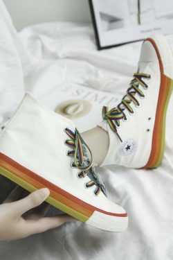 Y2K Grunge Rainbow Sneakers - Retro 90s Hip Hop, Pastel Goth, Summer Y2K Fashion