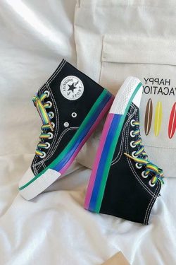 Y2K Grunge Rainbow Sneakers - Retro 90s Hip Hop, Pastel Goth, Summer Y2K Fashion
