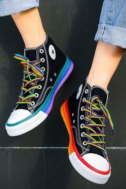 Y2K Grunge Rainbow Sneakers - Retro 90s Hip Hop, Pastel Goth, Summer Y2K Fashion