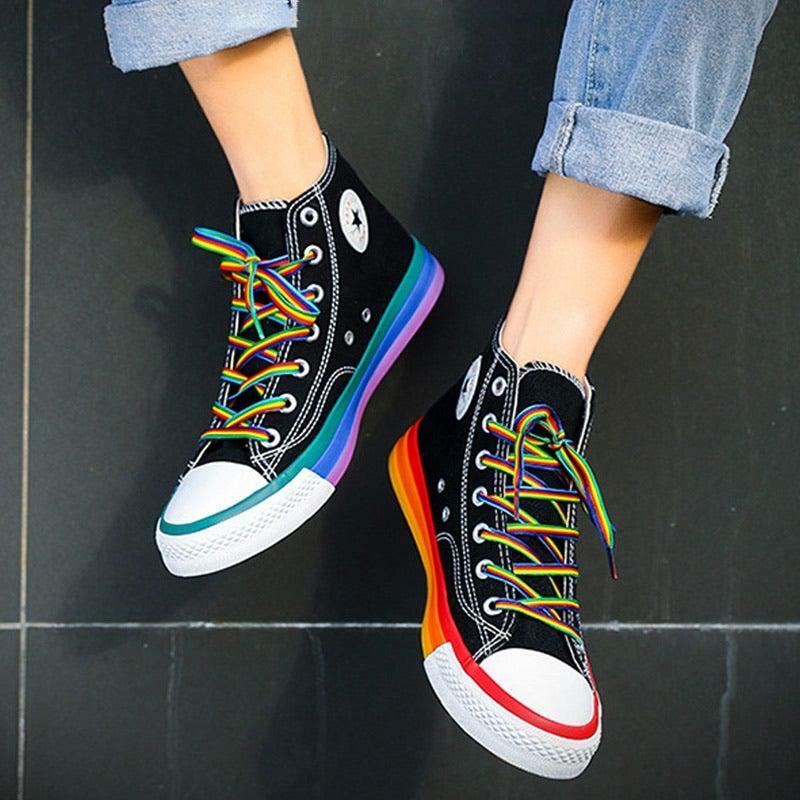 Y2K Grunge Rainbow Sneakers - Retro 90s Hip Hop, Pastel Goth, Summer Y2K Fashion