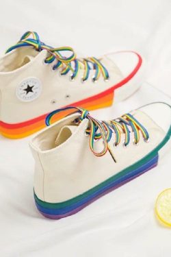 Y2K Grunge Rainbow Sneakers - Retro 90s Hip Hop, Pastel Goth, Summer Y2K Fashion
