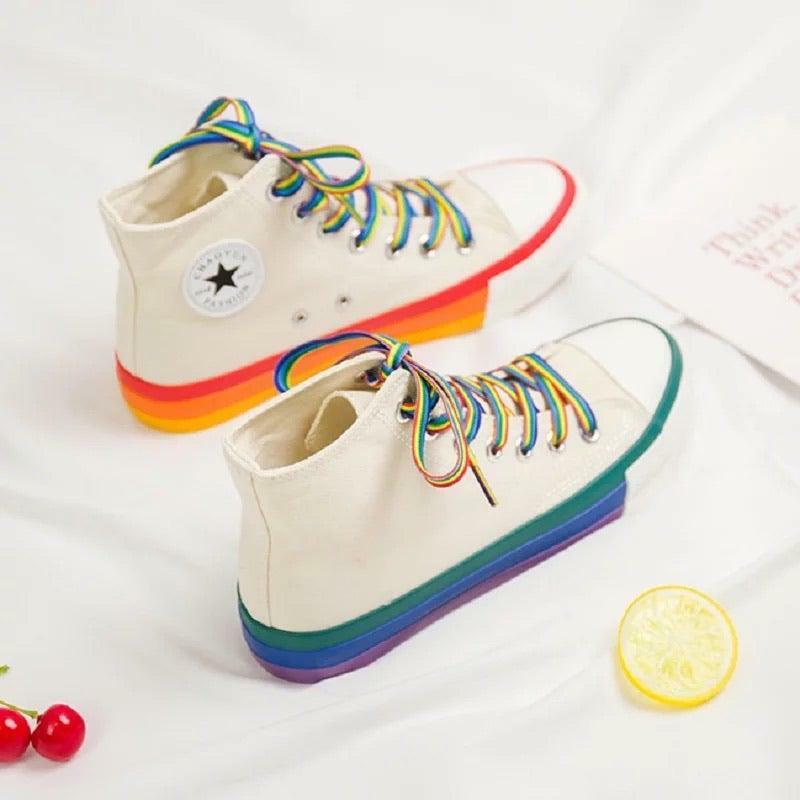 Y2K Grunge Rainbow Sneakers - Retro 90s Hip Hop, Pastel Goth, Summer Y2K Fashion