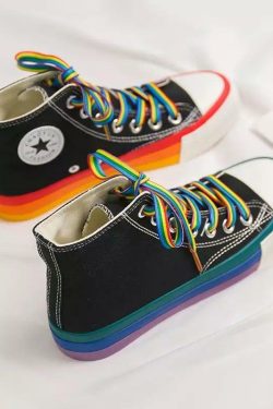 Y2K Grunge Rainbow Sneakers - Retro 90s Hip Hop, Pastel Goth, Summer Y2K Fashion