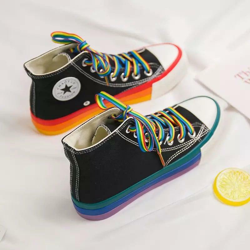 Y2K Grunge Rainbow Sneakers - Retro 90s Hip Hop, Pastel Goth, Summer Y2K Fashion