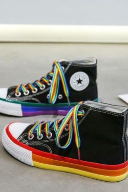 Y2K Grunge Rainbow Sneakers - Retro 90s Hip Hop, Pastel Goth, Summer Y2K Fashion