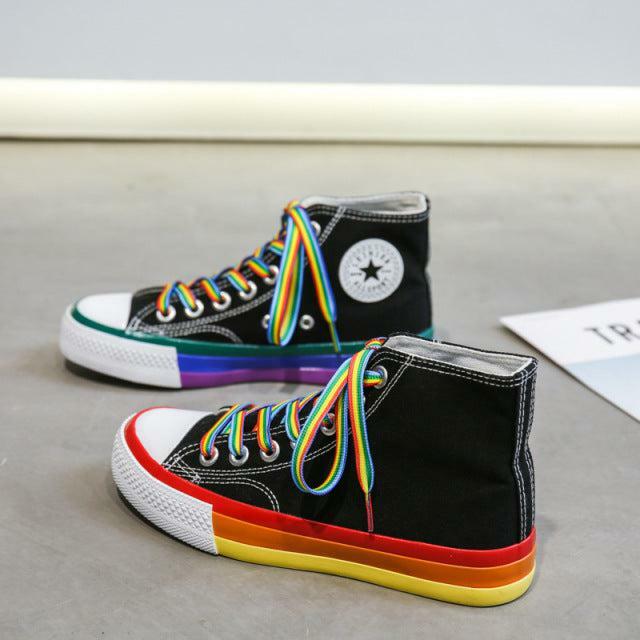 Y2K Grunge Rainbow Sneakers - Retro 90s Hip Hop, Pastel Goth, Summer Y2K Fashion