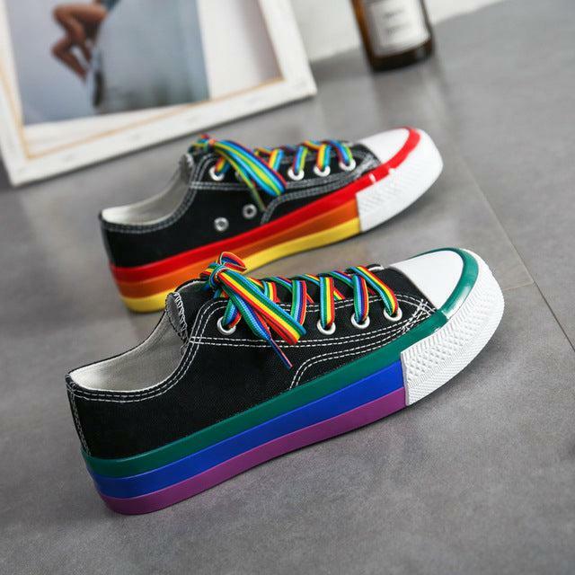 Y2K Grunge Rainbow Sneakers - Retro 90s Hip Hop, Pastel Goth, Summer Y2K Fashion