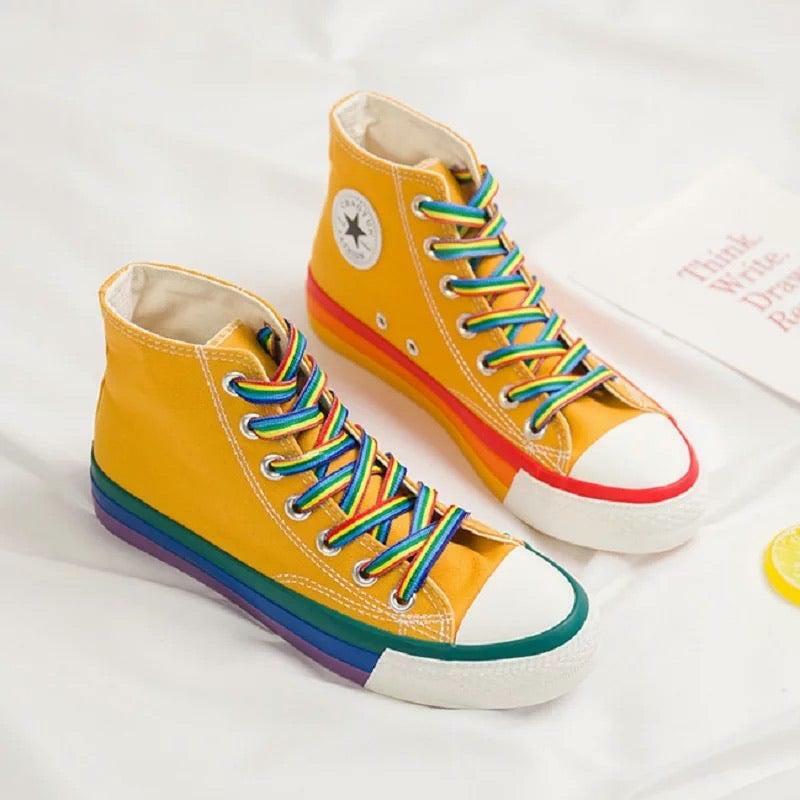 Y2K Grunge Rainbow Sneakers - Retro 90s Hip Hop, Pastel Goth, Summer Y2K Fashion
