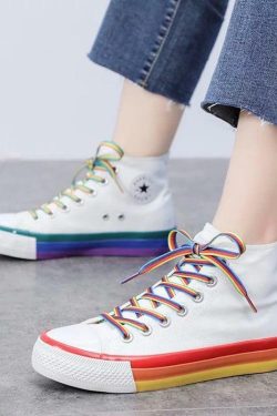 Y2K Grunge Rainbow Sneakers - Retro 90s Hip Hop, Pastel Goth, Summer Y2K Fashion