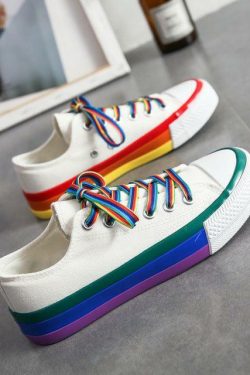 Y2K Grunge Rainbow Sneakers - Retro 90s Hip Hop, Pastel Goth, Summer Y2K Fashion
