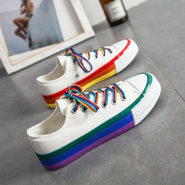 Y2K Grunge Rainbow Sneakers - Retro 90s Hip Hop, Pastel Goth, Summer Y2K Fashion