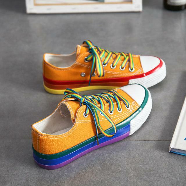 Y2K Grunge Rainbow Sneakers - Retro 90s Hip Hop, Pastel Goth, Summer Y2K Fashion