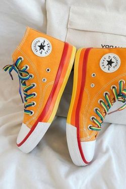 Y2K Grunge Rainbow Sneakers - Retro 90s Hip Hop, Pastel Goth, Summer Y2K Fashion