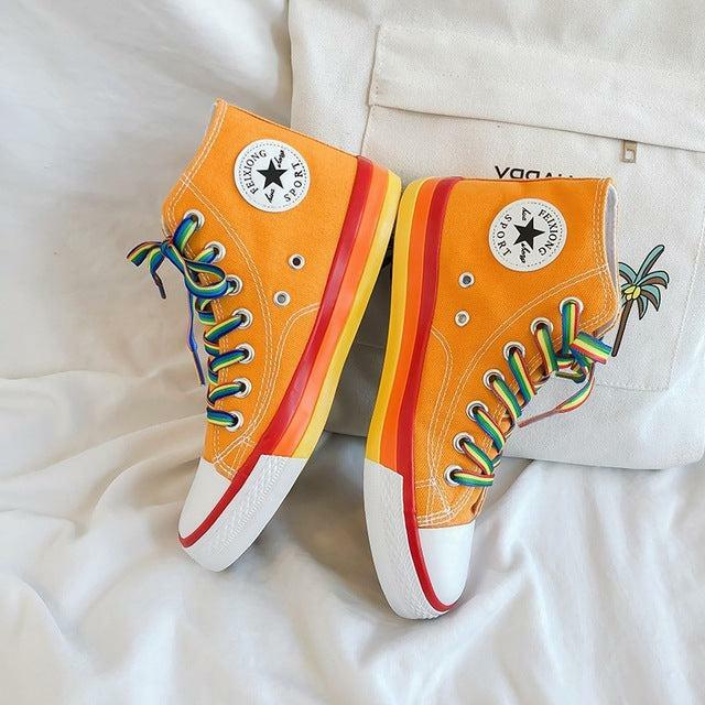 Y2K Grunge Rainbow Sneakers - Retro 90s Hip Hop, Pastel Goth, Summer Y2K Fashion
