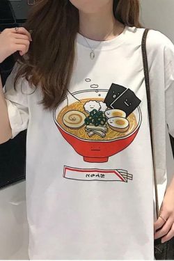 Y2K Grunge Ramen Bowl T-Shirt - Retro 90s Summer Outfit, Pastel Goth, Hip Hop Fashion