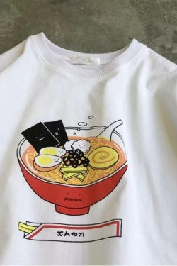 Y2K Grunge Ramen Bowl T-Shirt - Retro 90s Summer Outfit, Pastel Goth, Hip Hop Fashion