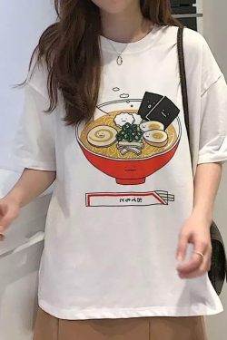 Y2K Grunge Ramen Bowl T-Shirt - Retro 90s Summer Outfit, Pastel Goth, Hip Hop Fashion