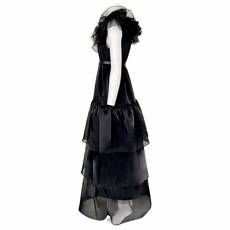 Y2K Grunge Raven Dance Dress - 90s Retro Goth Party Outfit for Women