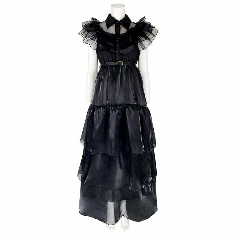 Y2K Grunge Raven Dance Dress - 90s Retro Goth Party Outfit for Women