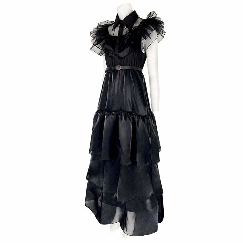 Y2K Grunge Raven Dance Dress - 90s Retro Goth Party Outfit for Women