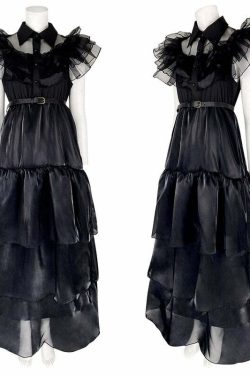 Y2K Grunge Raven Dance Dress - 90s Retro Goth Party Outfit for Women