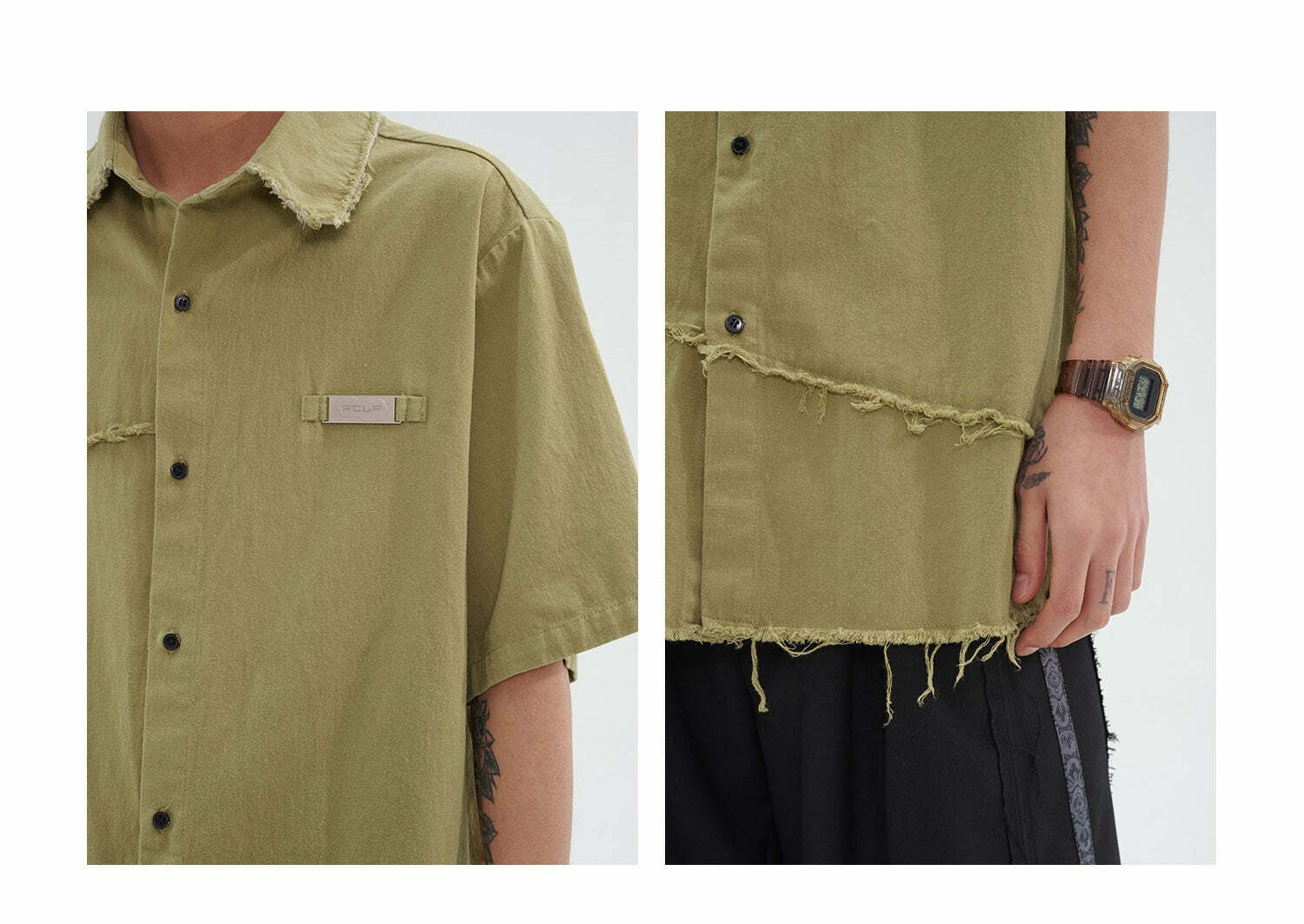 Y2K Grunge Raw Edged Button-Up Shirt - Retro 90s Fashion, Summer Y2K Outfits, Pastel Goth