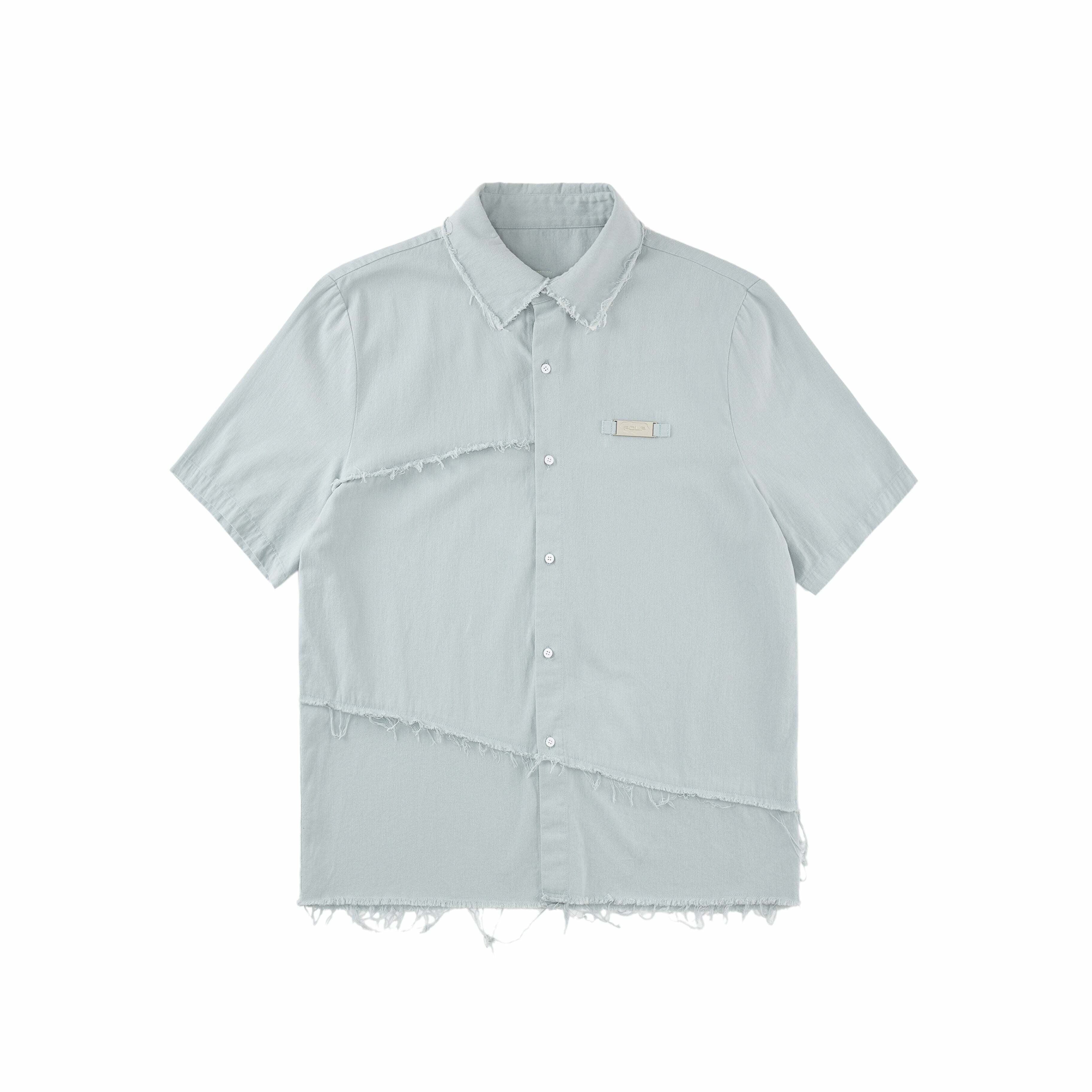 Y2K Grunge Raw Edged Button-Up Shirt - Retro 90s Fashion, Summer Y2K Outfits, Pastel Goth
