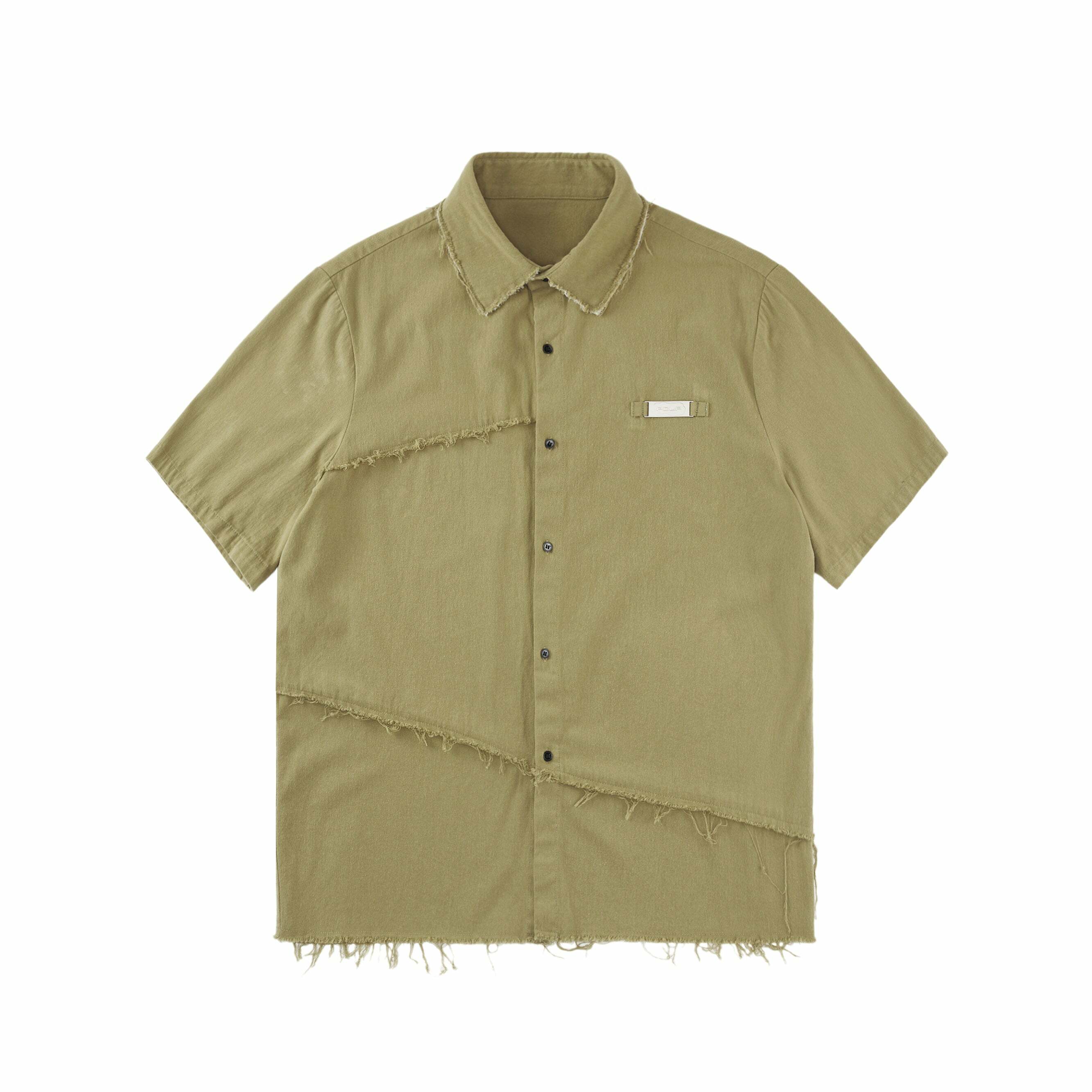 Y2K Grunge Raw Edged Button-Up Shirt - Retro 90s Fashion, Summer Y2K Outfits, Pastel Goth Style