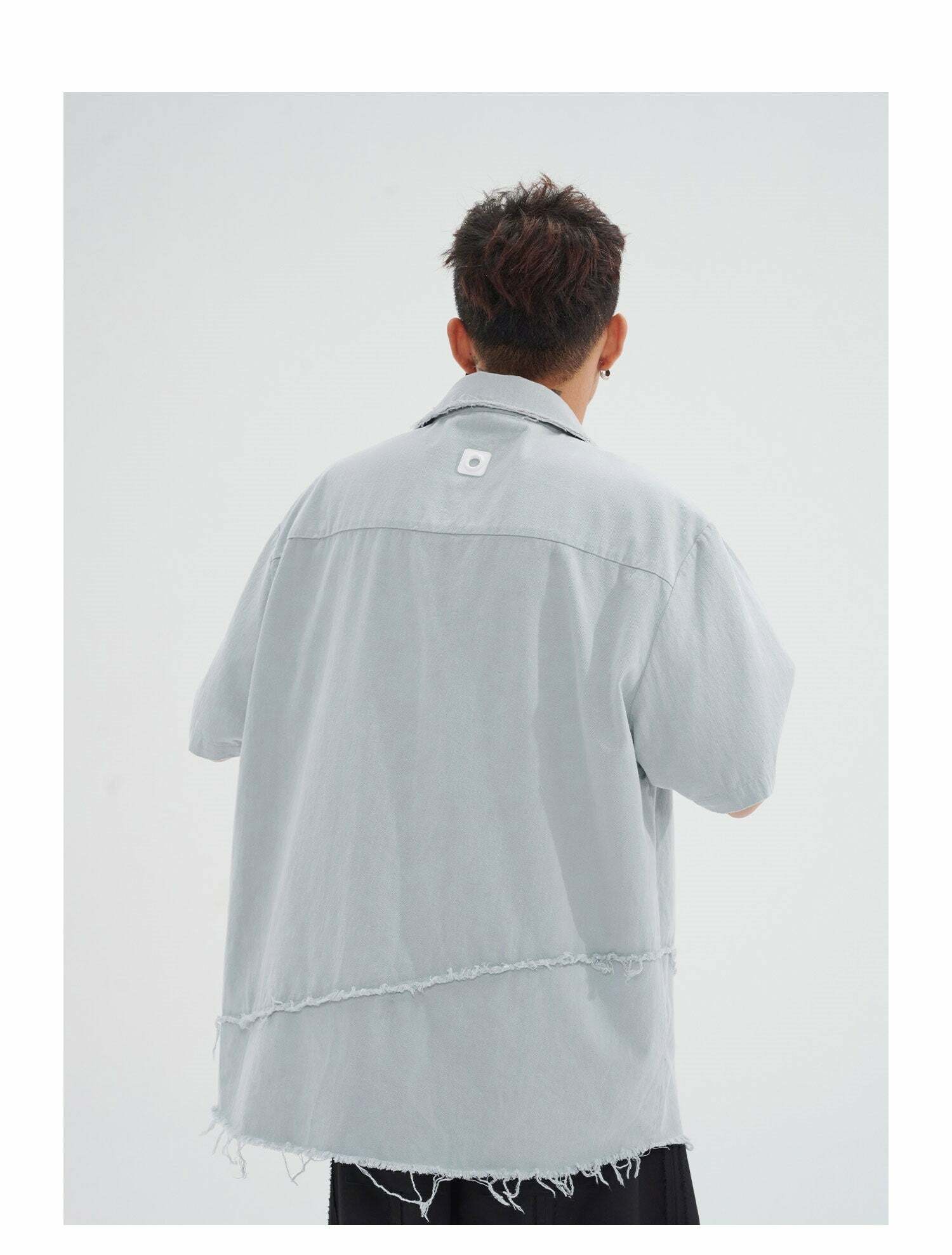 Y2K Grunge Raw Edged Button-Up Shirt - Retro 90s Fashion, Summer Y2K Outfits, Pastel Goth Style
