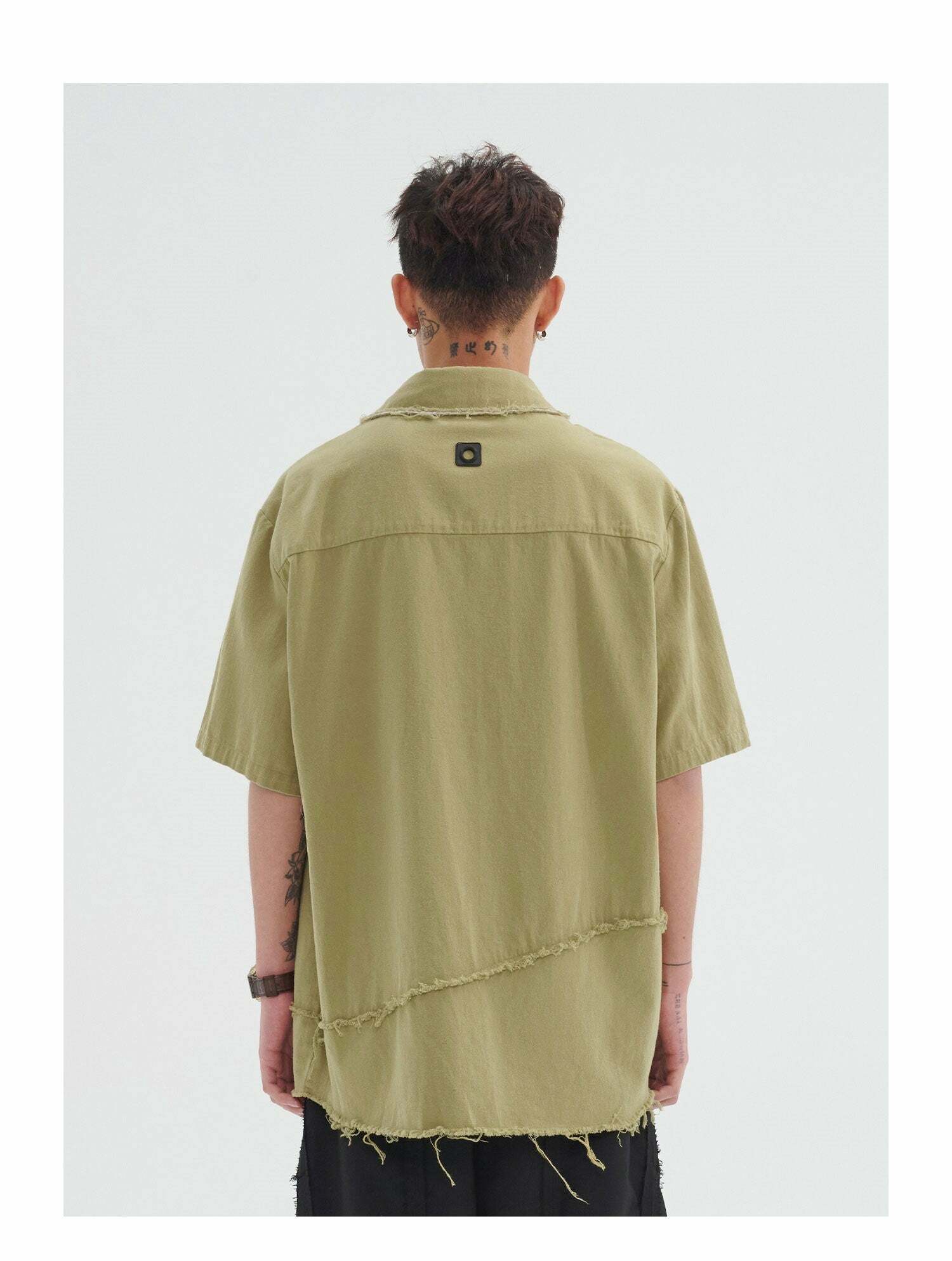 Y2K Grunge Raw Edged Button-Up Shirt - Retro 90s Fashion, Summer Y2K Outfits, Pastel Goth Style