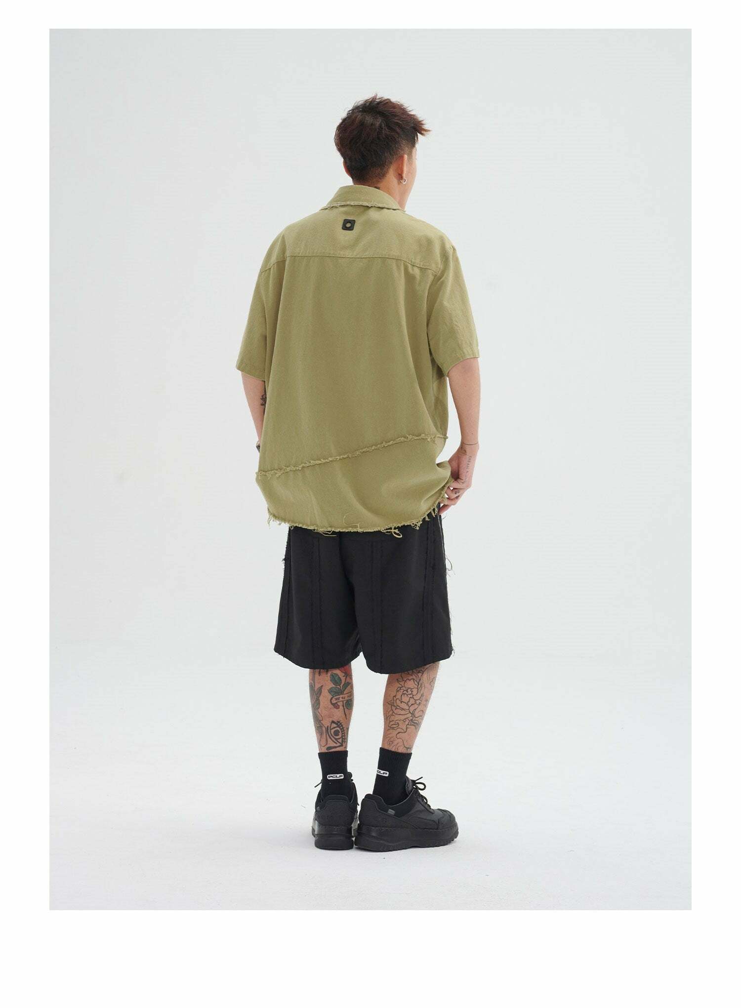 Y2K Grunge Raw Edged Button-Up Shirt - Retro 90s Fashion, Summer Y2K Outfits, Pastel Goth Style