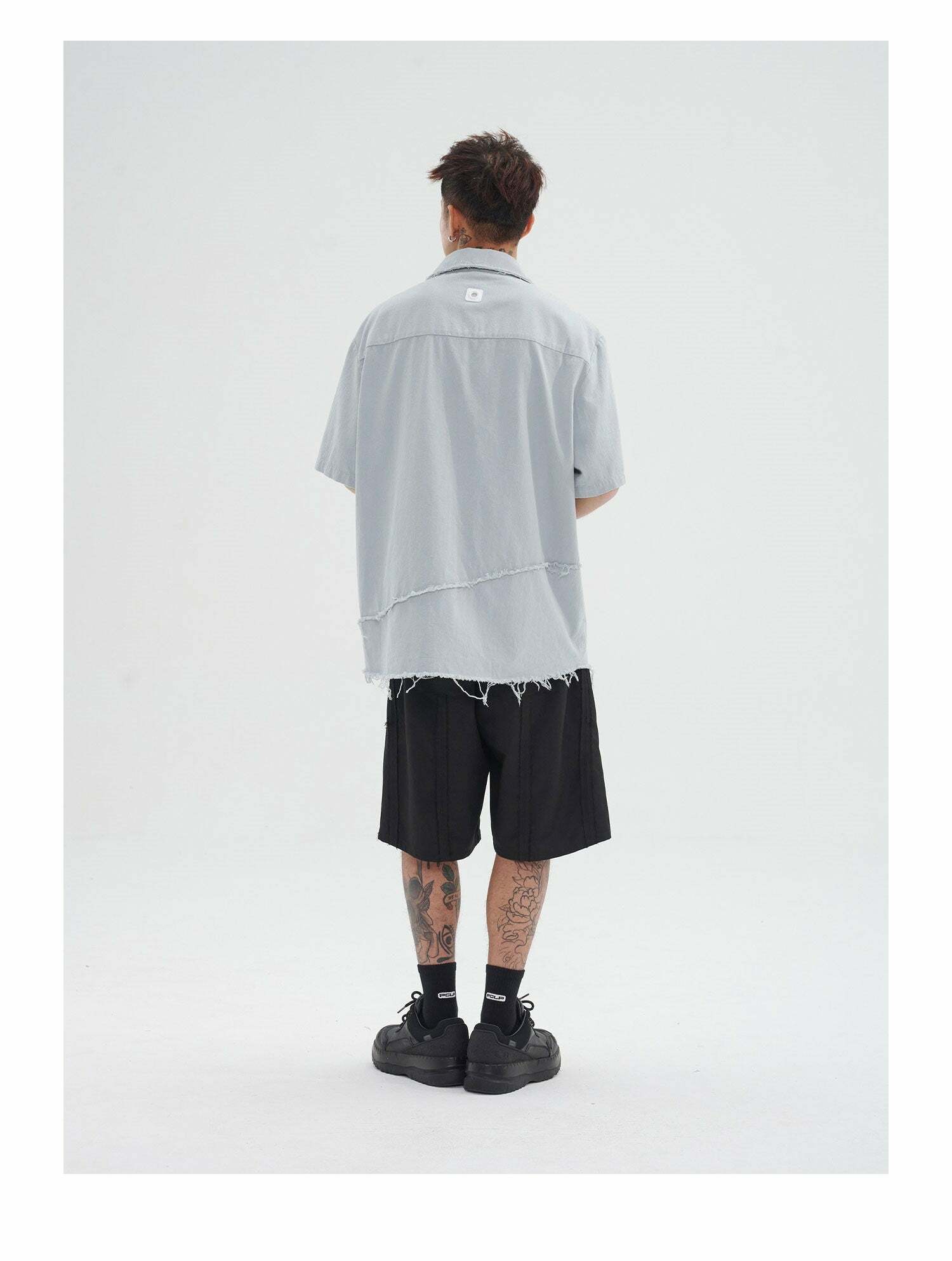 Y2K Grunge Raw Edged Button-Up Shirt - Retro 90s Fashion, Summer Y2K Outfits, Pastel Goth Style