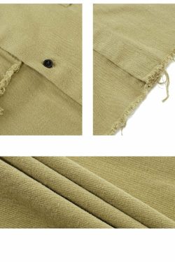 Y2K Grunge Raw Edged Button-Up Shirt - Retro 90s Fashion, Summer Y2K Outfits, Pastel Goth Style
