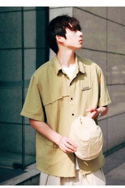 Y2K Grunge Raw Edged Button-Up Shirt - Retro 90s Fashion, Summer Y2K Outfits, Pastel Goth Style