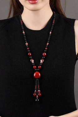 Y2K Grunge Red Agate Cloisonne Pendant Necklace - Retro 90s Fashion, Gothic Y2K, Summer Outfits