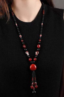Y2K Grunge Red Agate Cloisonne Pendant Necklace - Retro 90s Fashion, Gothic Y2K, Summer Outfits