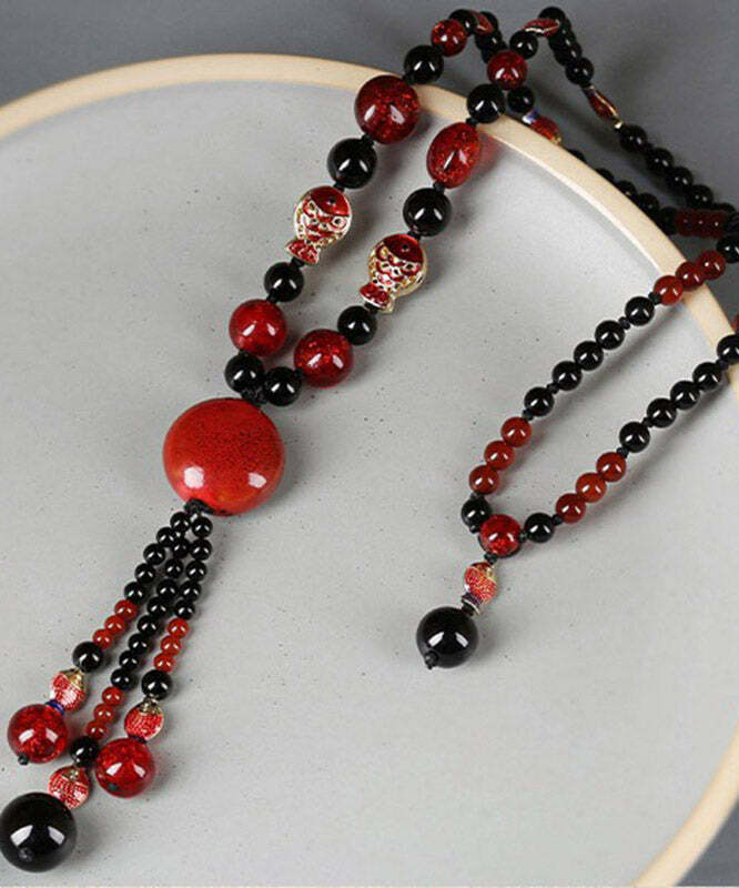 Y2K Grunge Red Agate Cloisonne Pendant Necklace - Retro 90s Fashion, Gothic Y2K, Summer Outfits