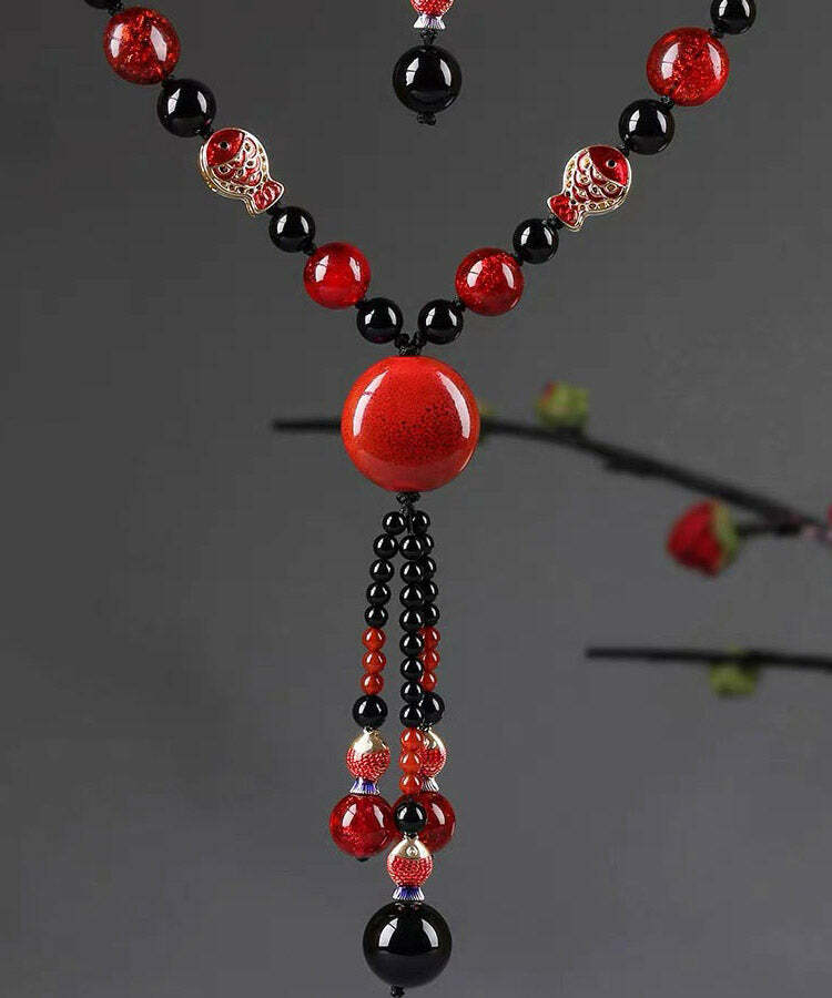 Y2K Grunge Red Agate Cloisonne Pendant Necklace - Retro 90s Fashion, Gothic Y2K, Summer Outfits