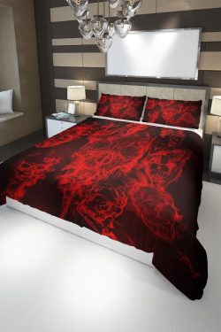 Y2K Grunge Red Flaming Skull Duvet Cover Set - Retro 90s Goth Summer Bedroom Decor
