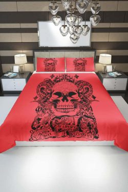 Y2K Grunge Red Skull Artwork Duvet Cover Set - Retro 90s Fashion, Gothic Y2K, Pastel Goth Style
