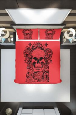 Y2K Grunge Red Skull Artwork Duvet Cover Set - Retro 90s Fashion, Gothic Y2K, Pastel Goth Style