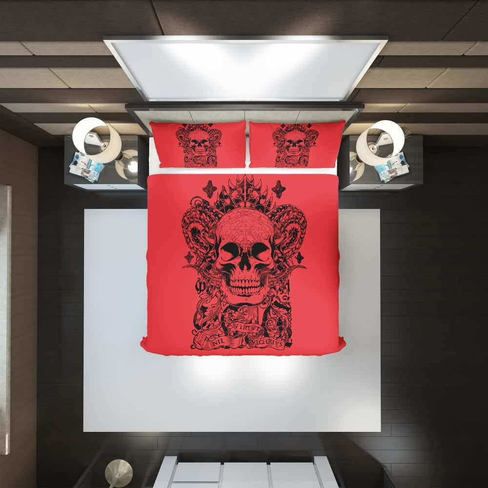 Y2K Grunge Red Skull Artwork Duvet Cover Set - Retro 90s Fashion, Gothic Y2K, Pastel Goth Style