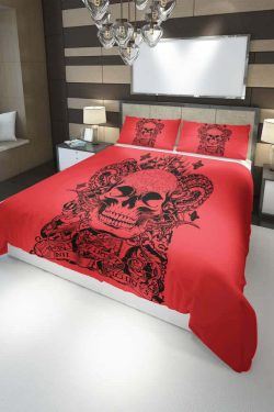 Y2K Grunge Red Skull Artwork Duvet Cover Set - Retro 90s Fashion, Gothic Y2K, Pastel Goth Style