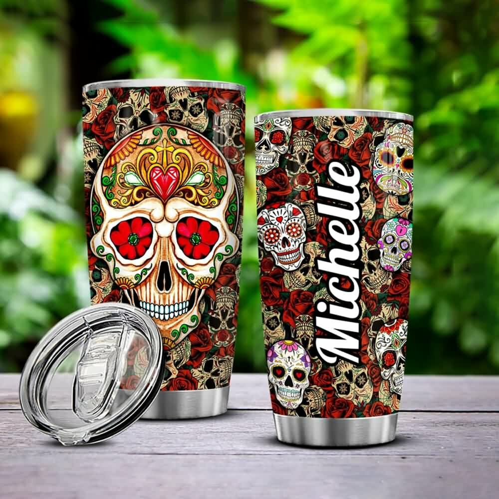 Y2K Grunge Retro 90s Fashion Sugar Skull Stainless Steel Custom Tumbler