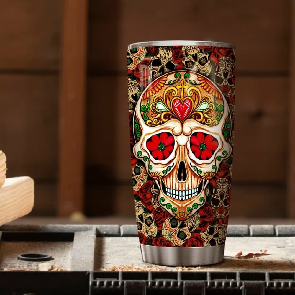 Y2K Grunge Retro 90s Fashion Sugar Skull Stainless Steel Custom Tumbler