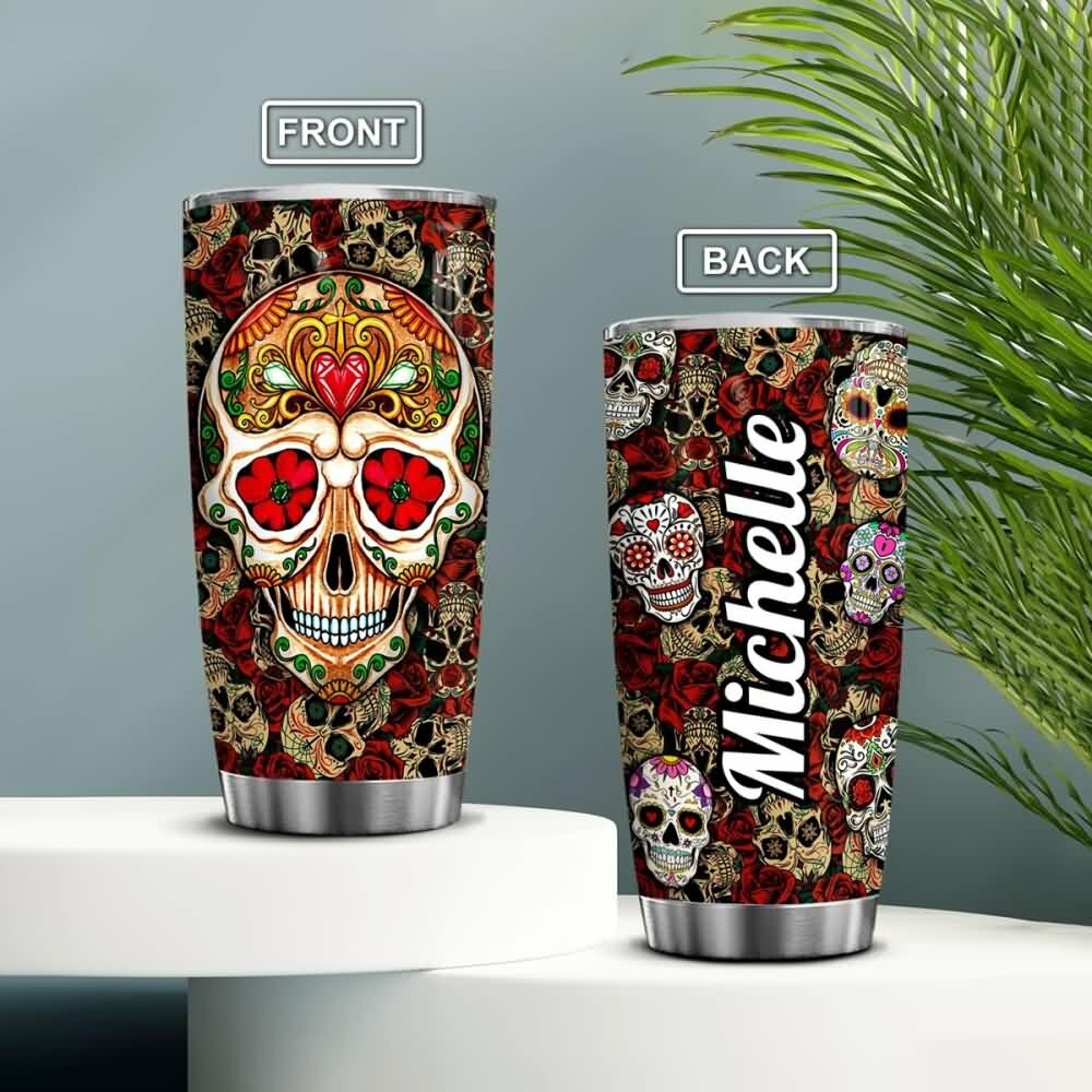 Y2K Grunge Retro 90s Fashion Sugar Skull Stainless Steel Custom Tumbler