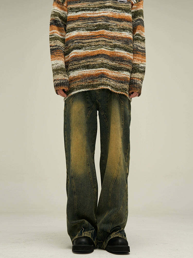 Y2K Grunge Retro Paneled Denim Jeans - 90s Fashion, Y2K Summer Outfits, Gothic Y2K Style