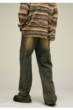 Y2K Grunge Retro Paneled Denim Jeans - 90s Fashion, Y2K Summer Outfits, Gothic Y2K Style